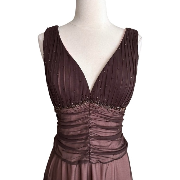 David’s Bridal Y2K Pink & Brown Beaded Mesh Empire Waist Dress Fairycore Sz 12 - Picture 2 of 16